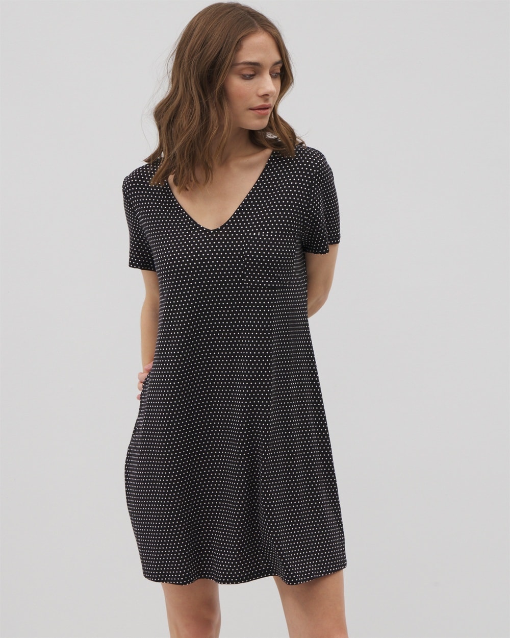 Soma Women's Cool Nights Short Sleeve Nightgown In Black Size Xs | In Thoughtful Dot Black